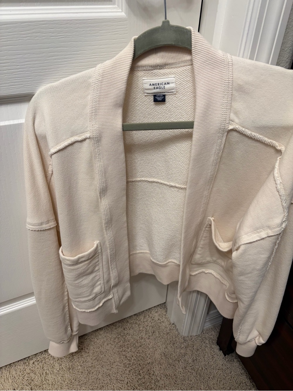 American Eagle Outfitters Cream Open-Front Shawl Cardigan